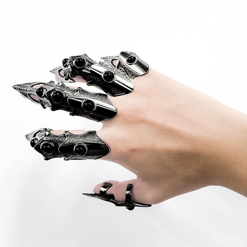 Unique Tech Accessories Gifts - Schwarze Metall-Fingerklaue, einzigartige Skelett-Vollfingerringe, Punkrock-Zubehör, Geschenk